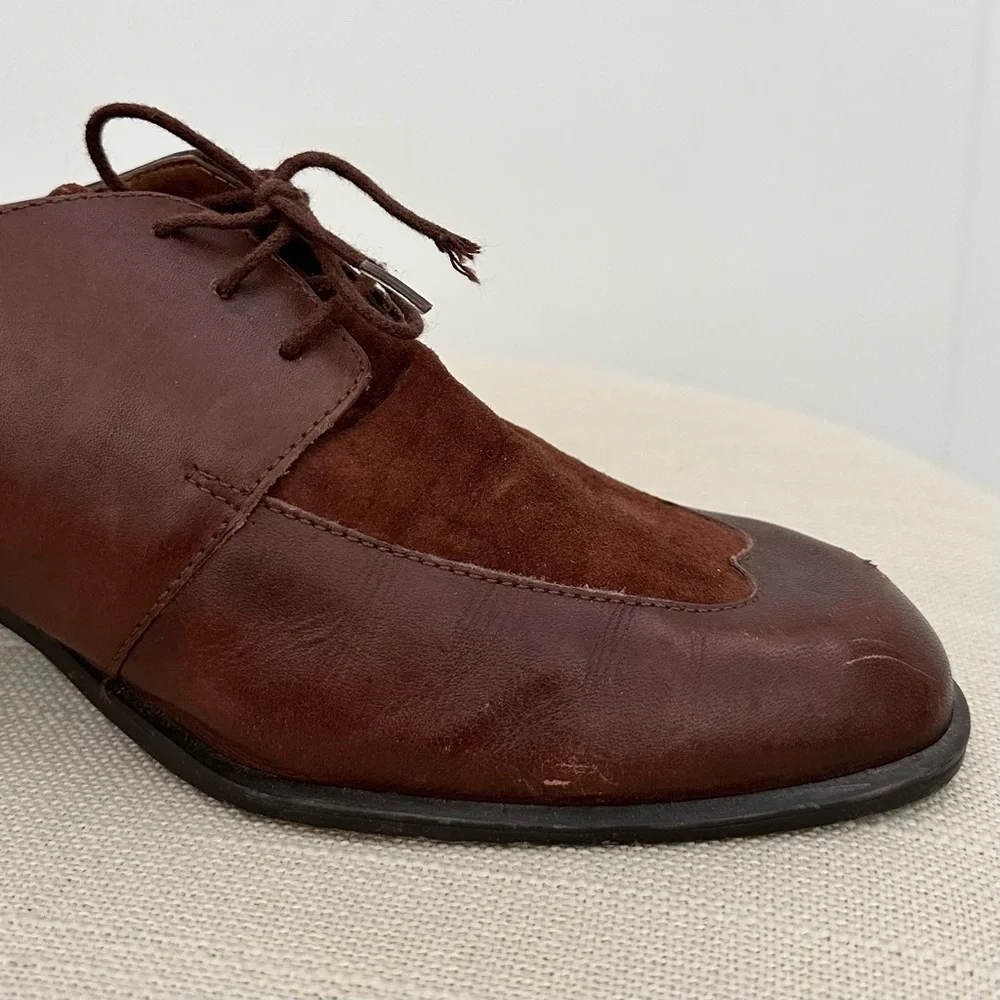 Vintage Brown Suede Leather Heeled Loafer Shoes- Preppy Collegiate Fall Office